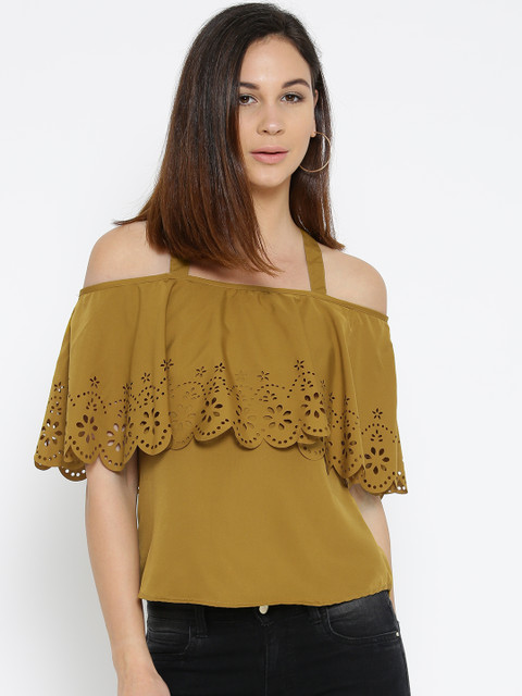 

U&F Women Mustard Brown Layered Styled Back Top