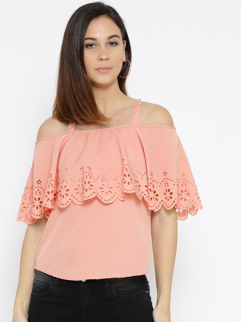 

U&F Women Pink Solid Layered Styled Back Top