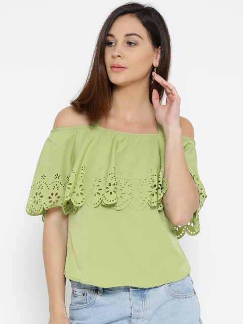 

U&F Women Green Solid Layered Styled Back Top