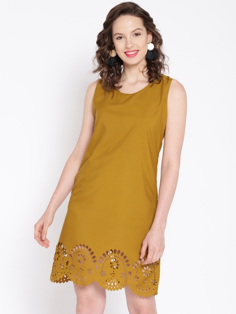 

U&F Women Mustard Brown Solid A-Line Dress