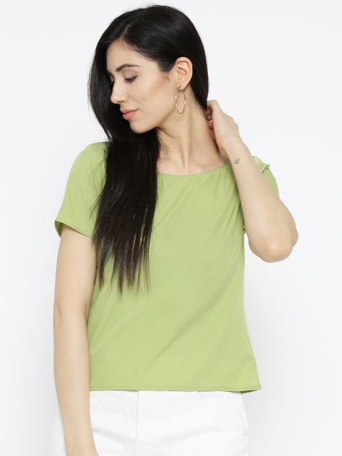 

U&F Women Green Solid Styled Back Top
