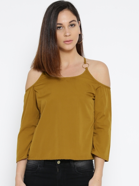 

U&F Women Mustard Brown Solid Styled Back Top