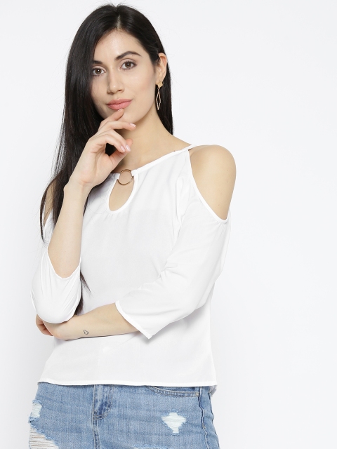 

U&F Women White Cold Shoulder Solid Top