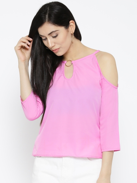 

U&F Women Pink Solid Cold Shoulder Top