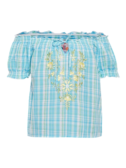 

Oxolloxo Off-Shoulder Blue Checked Top
