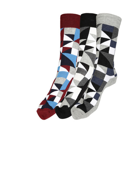 

Mast & Harbour Men Pack of 3 Patterned Socks, Grey melange