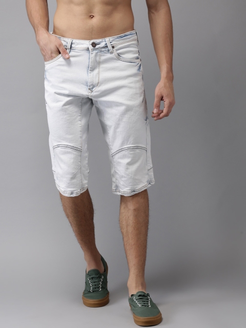 

HERE&NOW Men Blue Solid Denim Shorts