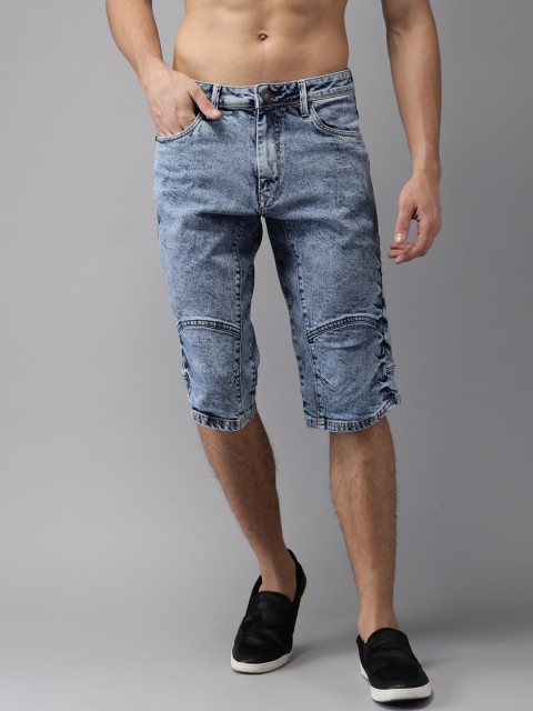 

HERE&NOW Men Blue Washed Denim Shorts