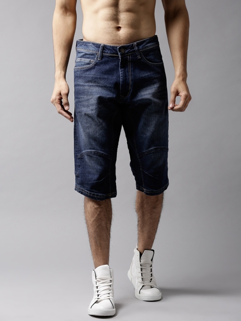 

HERE&NOW Men Navy Washed Regular Fit Denim Shorts, Navy blue