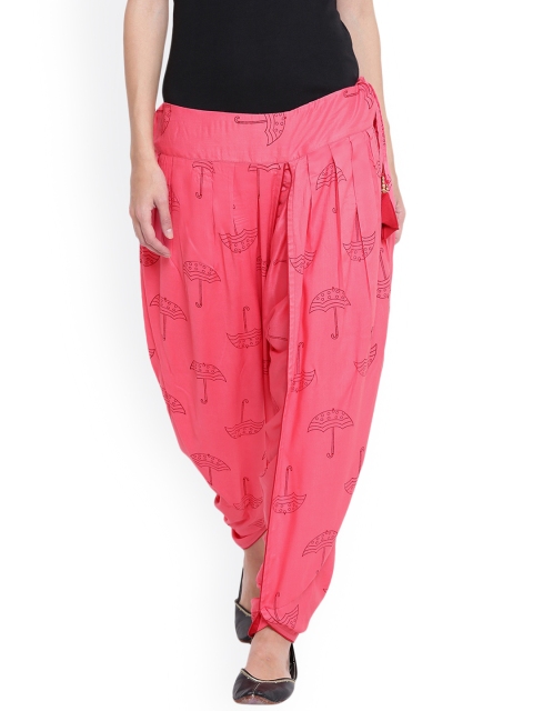 

9rasa Women Coral Hand Block Print Dhoti Pants