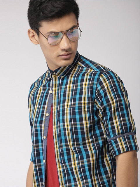 

Harvard Men Blue Slim Fit Checked Casual Shirt