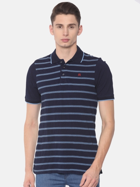 

Raymond Men Navy Striped Polo Collar T-shirt, Navy blue