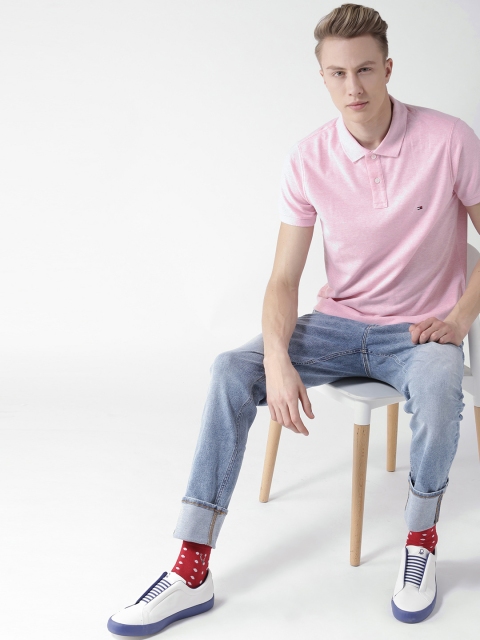 

Tommy Hilfiger Men Pink Solid Polo Collar T-shirt