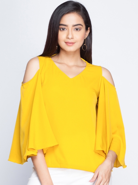

sassystripes Women Mustard Solid Styled Back Top