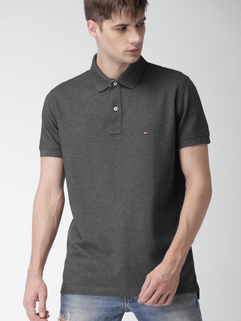 

Tommy Hilfiger Men Charcoal Grey Solid Polo Collar T-shirt