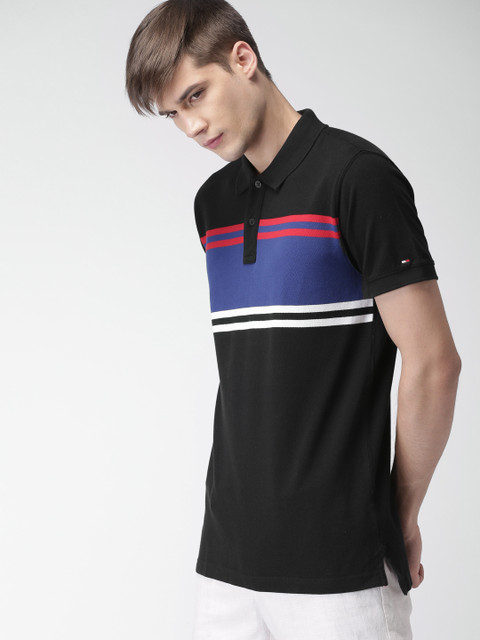 

Tommy Hilfiger Men Black & Blue Colourblocked Polo Collar T-shirt