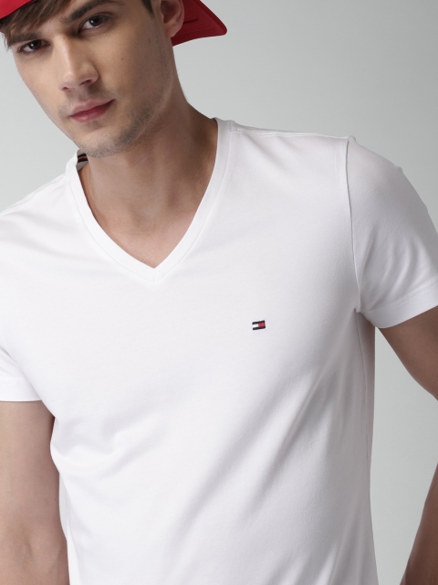 

Tommy Hilfiger Men White Solid V-Neck T-shirt