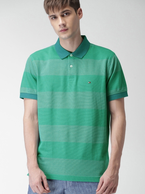

Tommy Hilfiger Men Green Self-Design Polo T-shirt