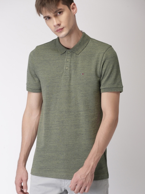 

Tommy Hilfiger Men Green Solid Slim Fit Polo Collar T-shirt