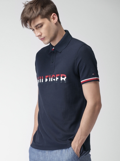 

Tommy Hilfiger Men Navy Blue Printed Polo Collar T-shirt