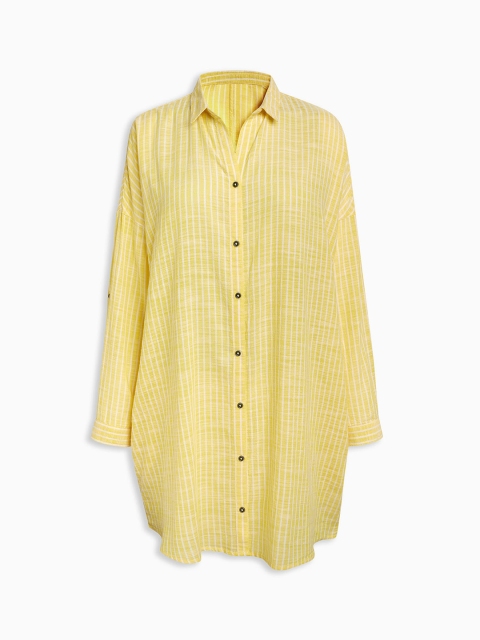 

next Women Mustard Boxy Striped Casual Shirt