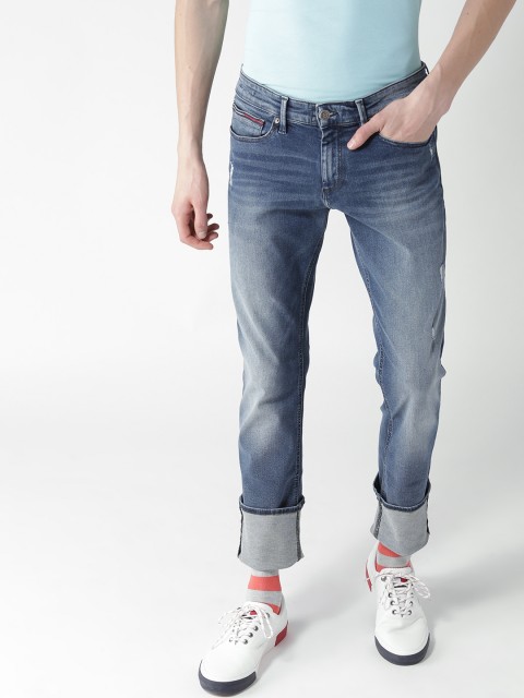 

Tommy Hilfiger Men Blue Slim Fit Mid-Rise Low Distress Stretchable Jeans