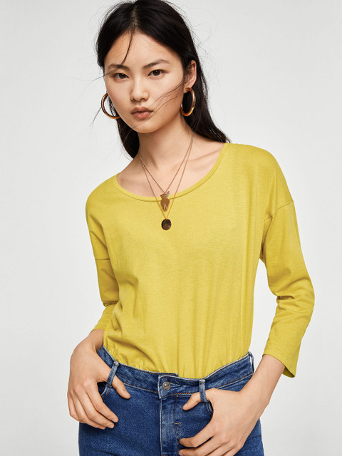 

MANGO Women Yellow Solid Round Neck T-shirt