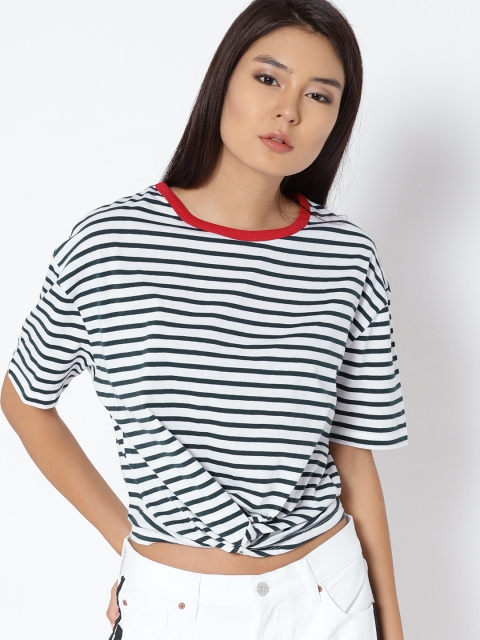 

MANGO Women White & Black Striped Top