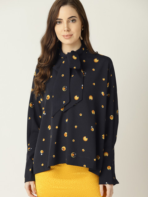 

MANGO Women Navy Blue Printed Top