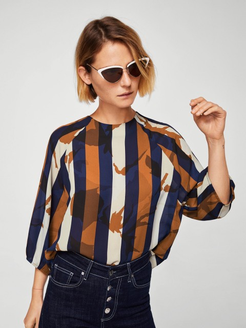 

MANGO Women Navy Blue Striped Top