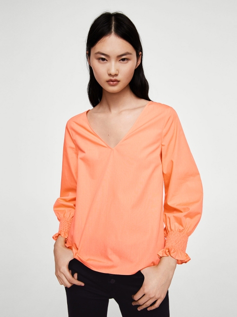 

MANGO Women Peach-Coloured Solid Top