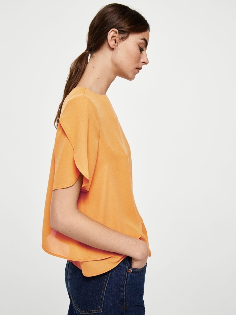 

MANGO Women Mustard Yellow Solid Styled Back Top