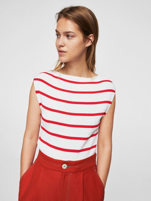 

MANGO Women Black Striped Top