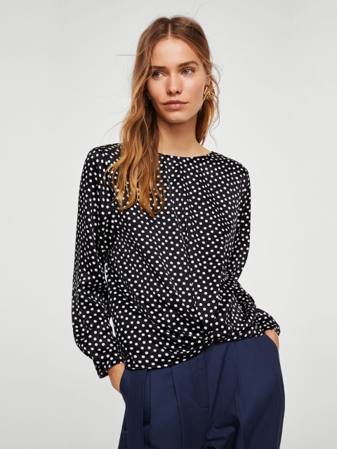 

MANGO Women Black & White Printed Top