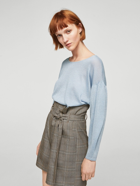 

MANGO Women Blue Solid Pullover