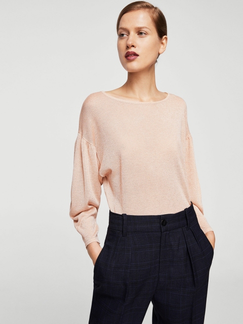 

MANGO Women Peach-Coloured Solid Pullover