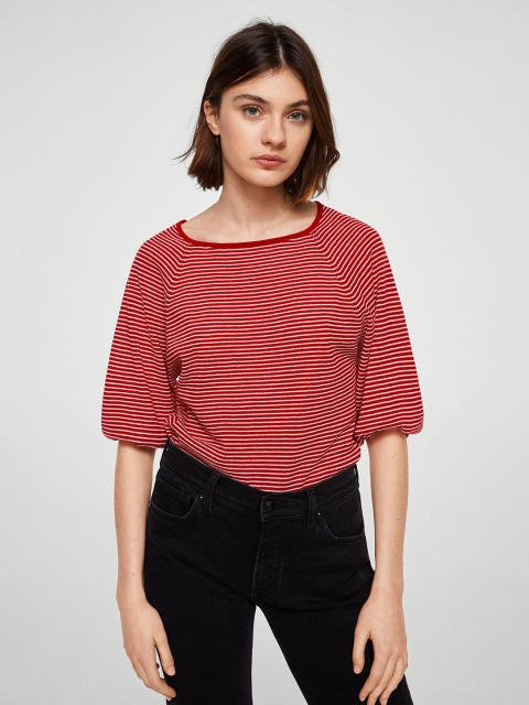 

MANGO Women Red Striped Top