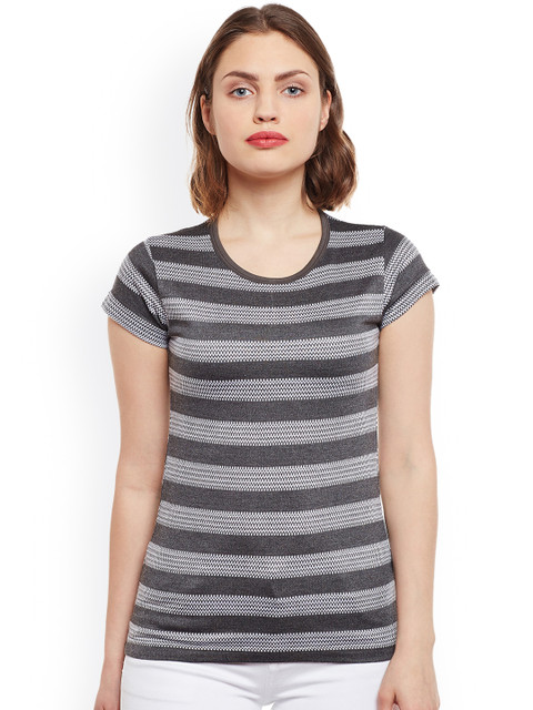 

VIMAL JONNEY Women Grey Striped T-shirt
