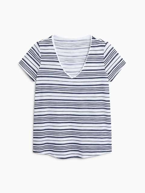 

next Women White Striped V-Neck T-shirt
