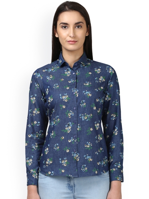 

Park Avenue Women Blue Regular Fit Printed Formal Shirt