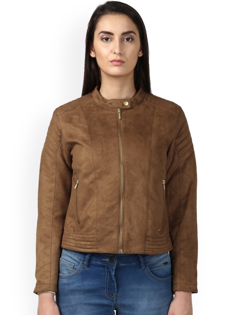 

Park Avenue Women Brown Solid Biker Jacket