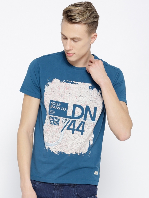 

Solly Jeans Co. Men Teal Blue Printed Round Neck T-shirt