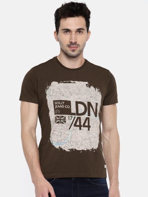 

Solly Jeans Co. Men Brown Printed Round Neck T-shirt