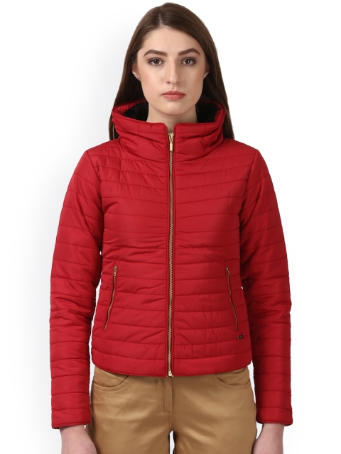 

Park Avenue Women Red Solid Quilted Jacket