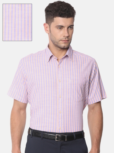 

ColorPlus Men Lavender & Orange Regular Fit Striped Formal Shirt