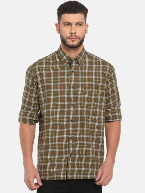 

ColorPlus Men Olive Green Classic Regular Fit Checked Casual Shirt