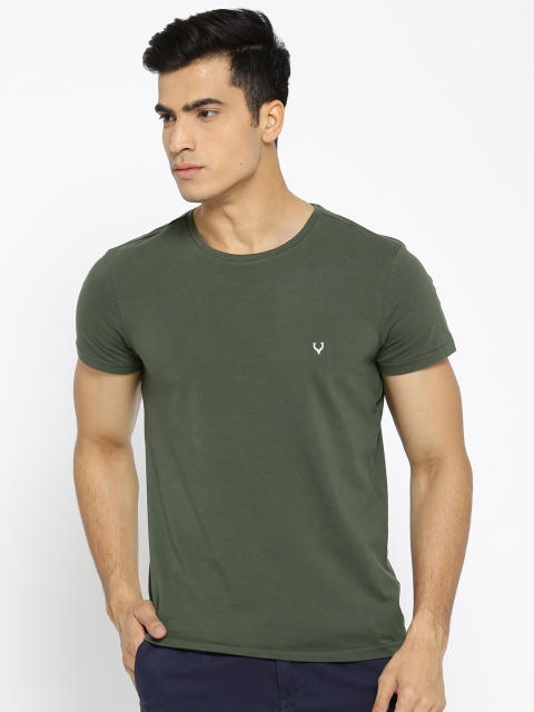 

Solly Jeans Co. Men Olive Green Solid Round Neck T-shirt