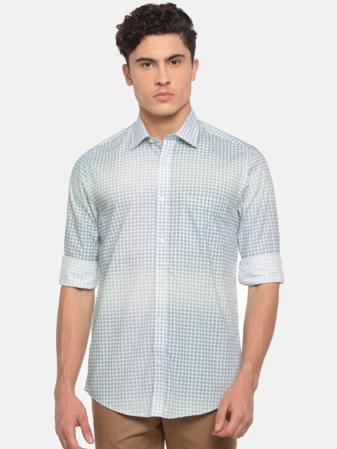 

ColorPlus Men Green & White Tailored Fit Self Design Casual Shirt