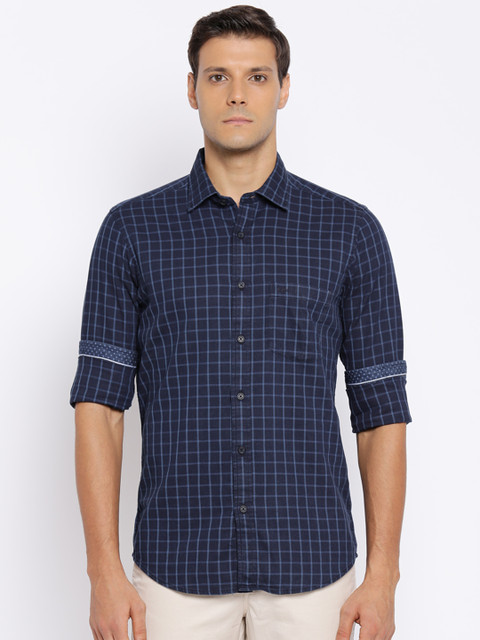 

ColorPlus Men Navy Blue Tailored Fit Checked Casual Shirt