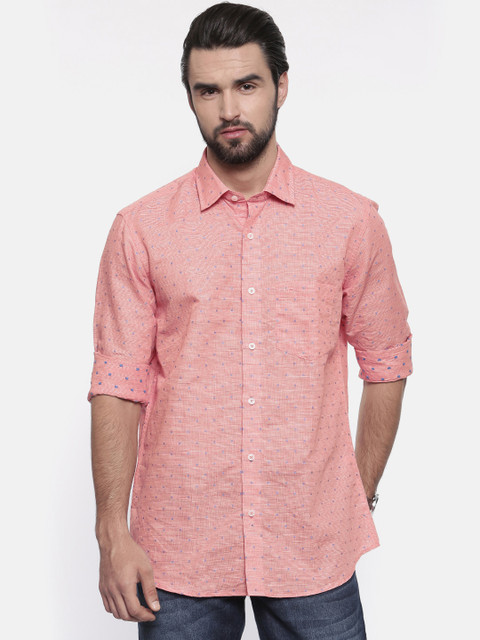 

ColorPlus Men Red Tailored Fit Self Design Casual Shirt